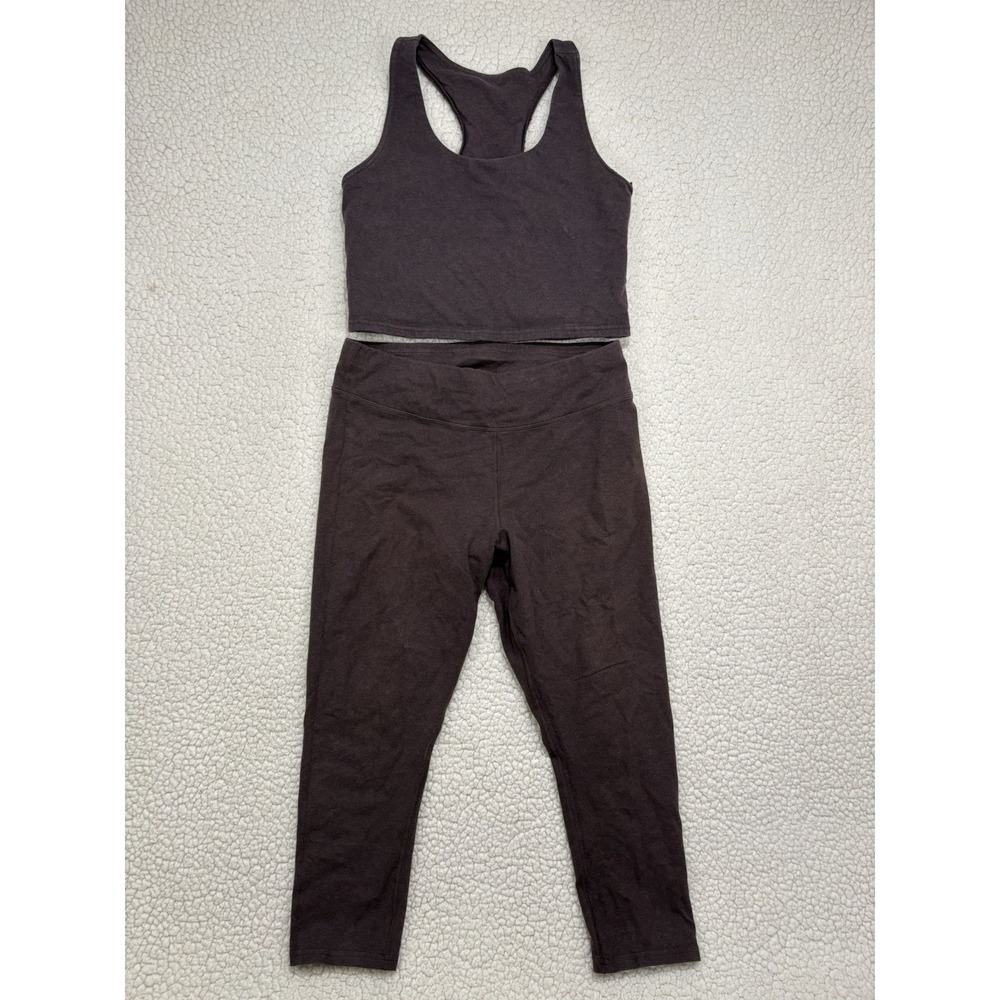 PACT Organic On The Go Core Set Heather Chocolate Leggings Cropped Tank Workout